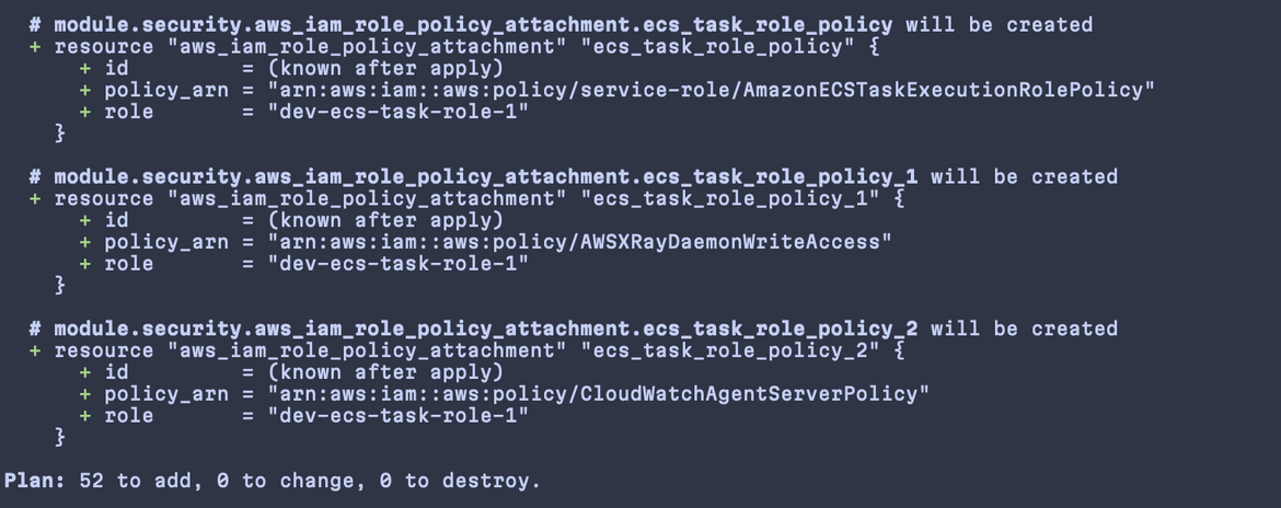 Terraform plan output