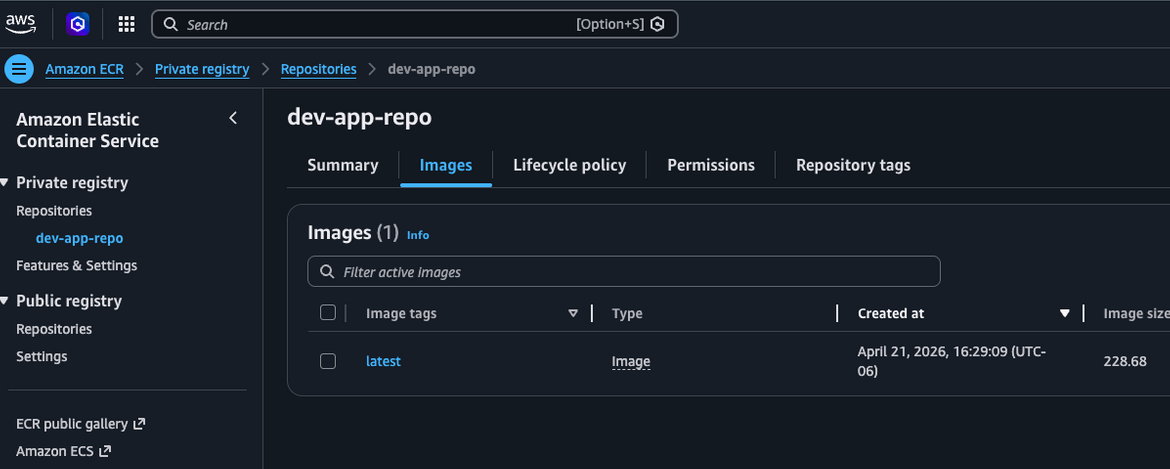 ECR repository with pushed image